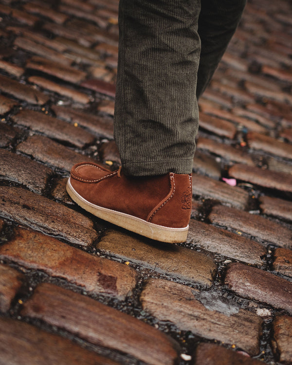 Hikerdelic x Yogi Eric Shoes on Manchester Cobbled Street